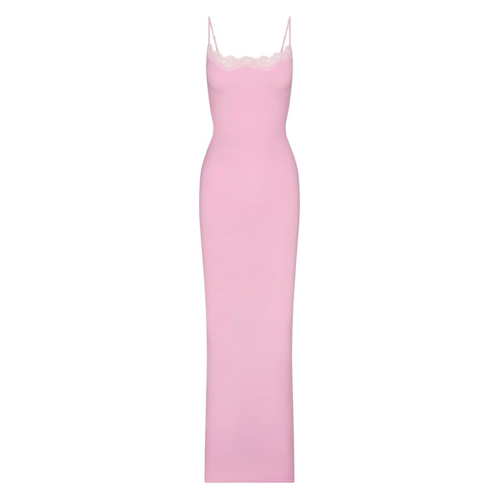 SKIMS Pink Lace-Trim Maxi Dress